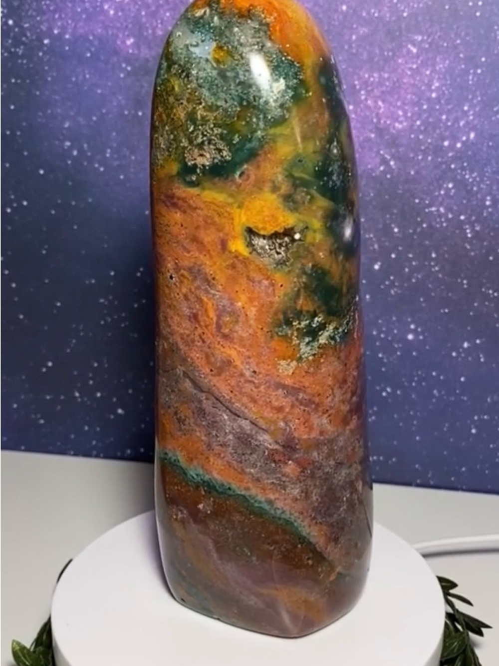 Polished Gorgeous Ocean Jasper Crystal Quartz Tower - Picture 11 of 14